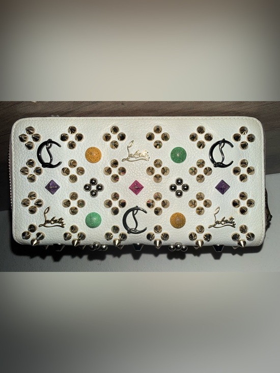 Christian Louboutin Handbags - Christian Louboutin White Leather Studded Zip Wallet | Auth